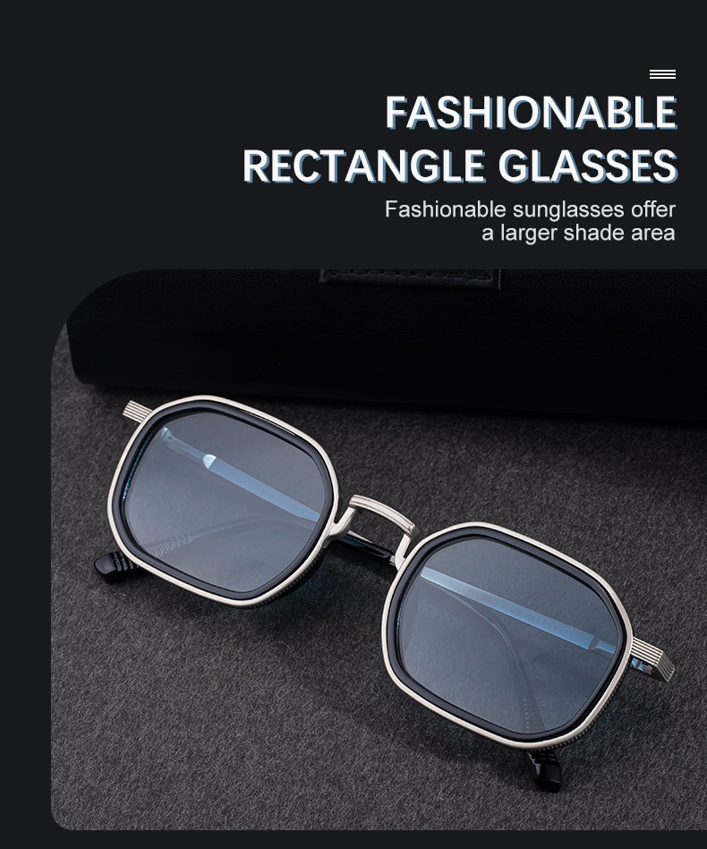 Black Zinc Alloy Men's Retro Square Sunglasses - Trendy Unique Style, Flexible Spring Hinge Temples & UV400 Sun Protection for Outdoor Wear - Details 1