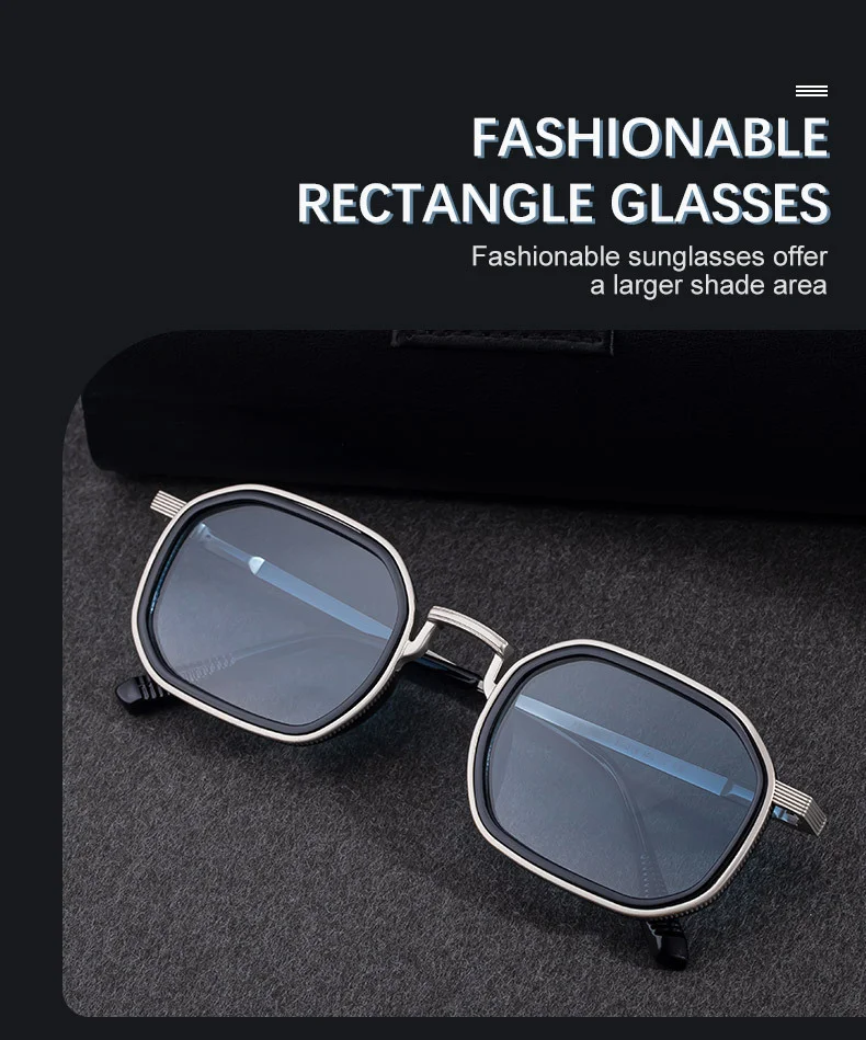 Black Zinc Alloy Men's Retro Square Sunglasses - Trendy Unique Style, Flexible Spring Hinge Temples & UV400 Sun Protection for Outdoor Wear - Details 1
