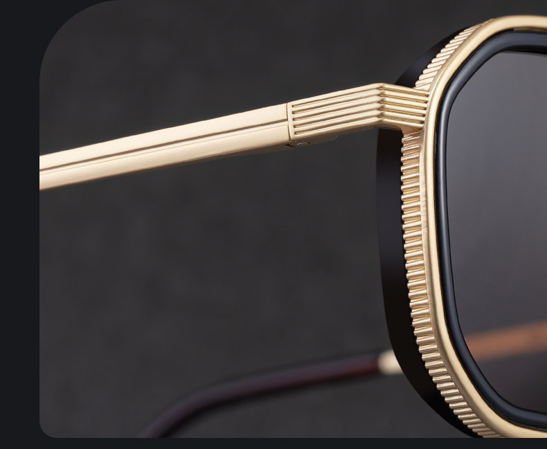 Black Zinc Alloy Men's Retro Square Sunglasses - Trendy Unique Style, Flexible Spring Hinge Temples & UV400 Sun Protection for Outdoor Wear - Details 3