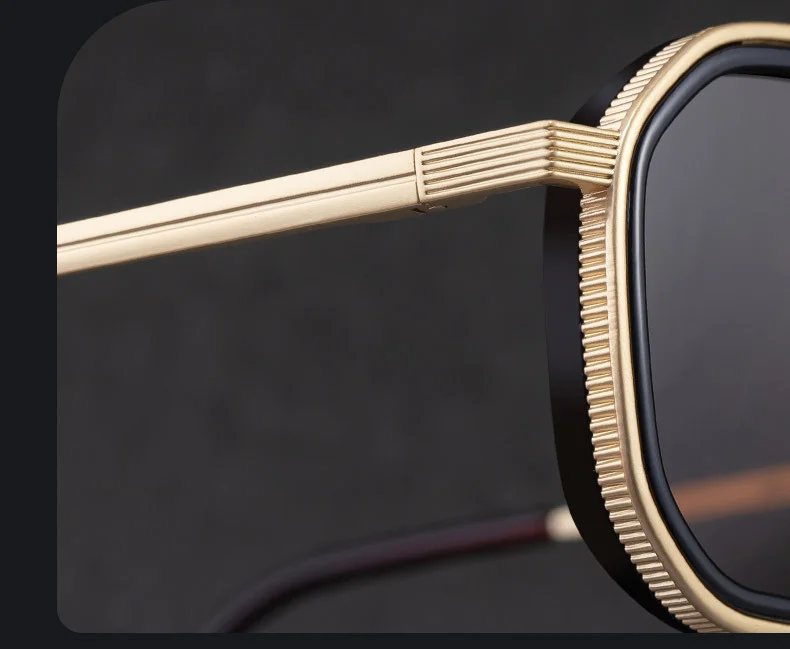 Black Zinc Alloy Men's Retro Square Sunglasses - Trendy Unique Style, Flexible Spring Hinge Temples & UV400 Sun Protection for Outdoor Wear - Details 3