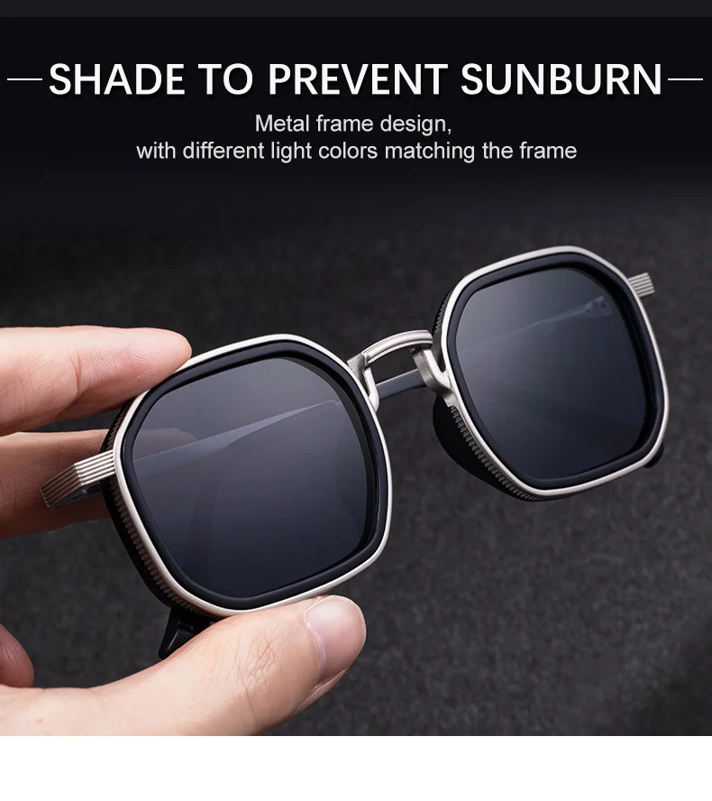 Black Zinc Alloy Men's Retro Square Sunglasses - Trendy Unique Style, Flexible Spring Hinge Temples & UV400 Sun Protection for Outdoor Wear - Details 4