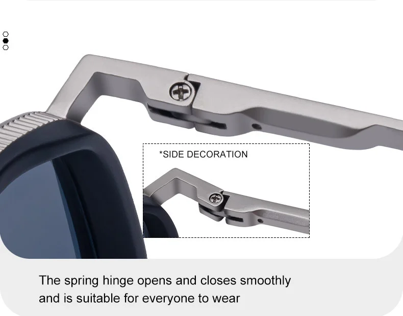 Black Zinc Alloy Men's Retro Square Sunglasses - Trendy Unique Style, Flexible Spring Hinge Temples & UV400 Sun Protection for Outdoor Wear - Details 7
