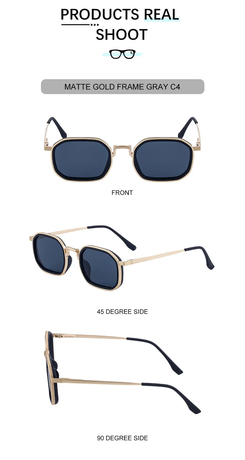 Black Zinc Alloy Men's Retro Square Sunglasses - Trendy Unique Style, Flexible Spring Hinge Temples & UV400 Sun Protection for Outdoor Wear - Details 12