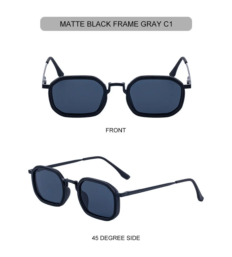 Black Zinc Alloy Men's Retro Square Sunglasses - Trendy Unique Style, Flexible Spring Hinge Temples & UV400 Sun Protection for Outdoor Wear - Details 13