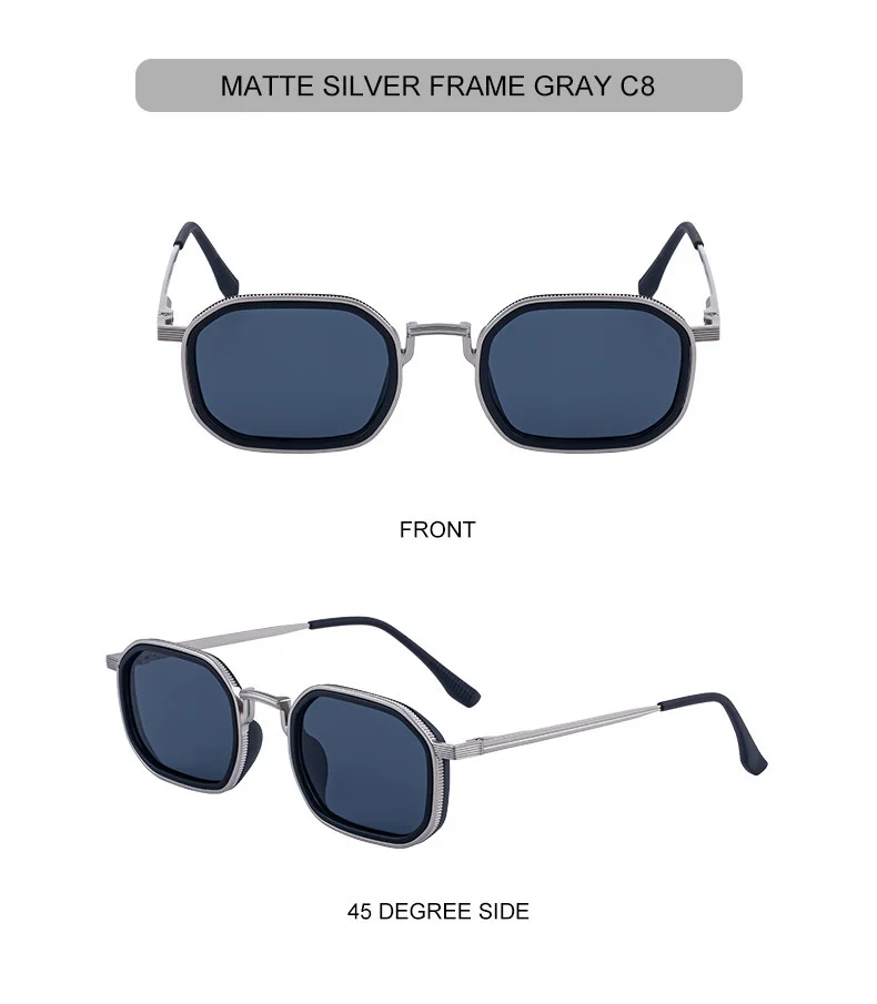 Black Zinc Alloy Men's Retro Square Sunglasses - Trendy Unique Style, Flexible Spring Hinge Temples & UV400 Sun Protection for Outdoor Wear - Details 19