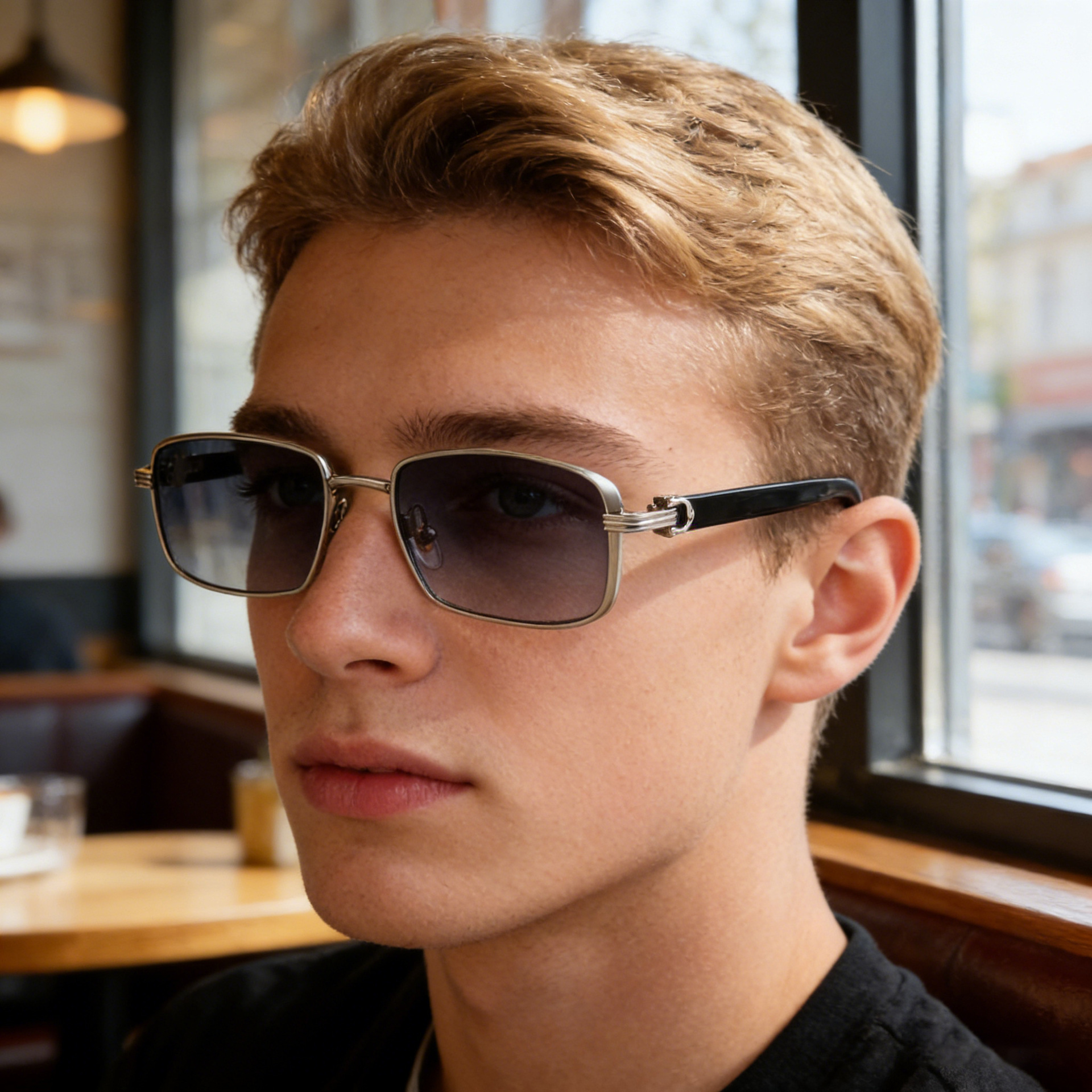 Black Zinc Alloy Men's Trendy Square Sunglasses - Stylish Zinc Alloy Frame, Durable & Lightweight with UV400 Protection for Outdoor Activities - Details 6