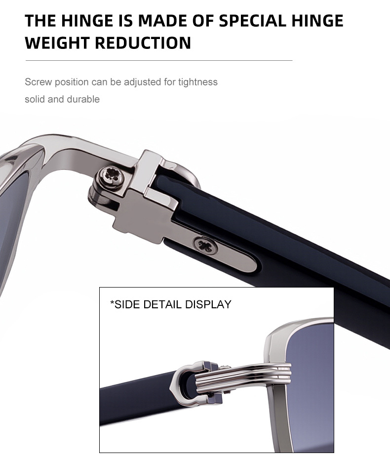 Black Zinc Alloy Men's Trendy Square Sunglasses - Stylish Zinc Alloy Frame, Durable & Lightweight with UV400 Protection for Outdoor Activities - Details 15