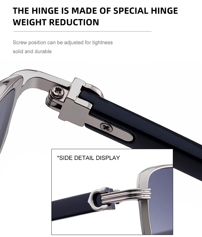 Black Zinc Alloy Men's Trendy Square Sunglasses - Stylish Zinc Alloy Frame, Durable & Lightweight with UV400 Protection for Outdoor Activities - Details 15