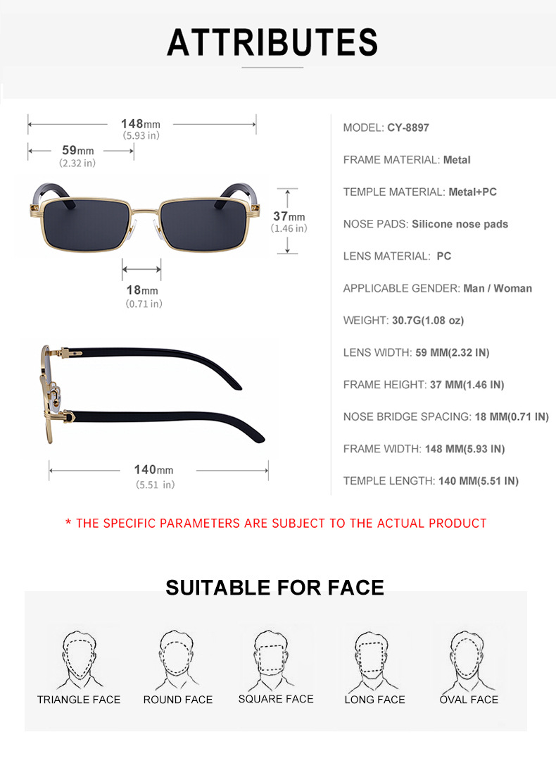 Men's Trendy Square Sunglasses - Stylish Zinc Alloy Frame, Durable & Lightweight with UV400 Protection for Outdoor Activities Details and Specifications