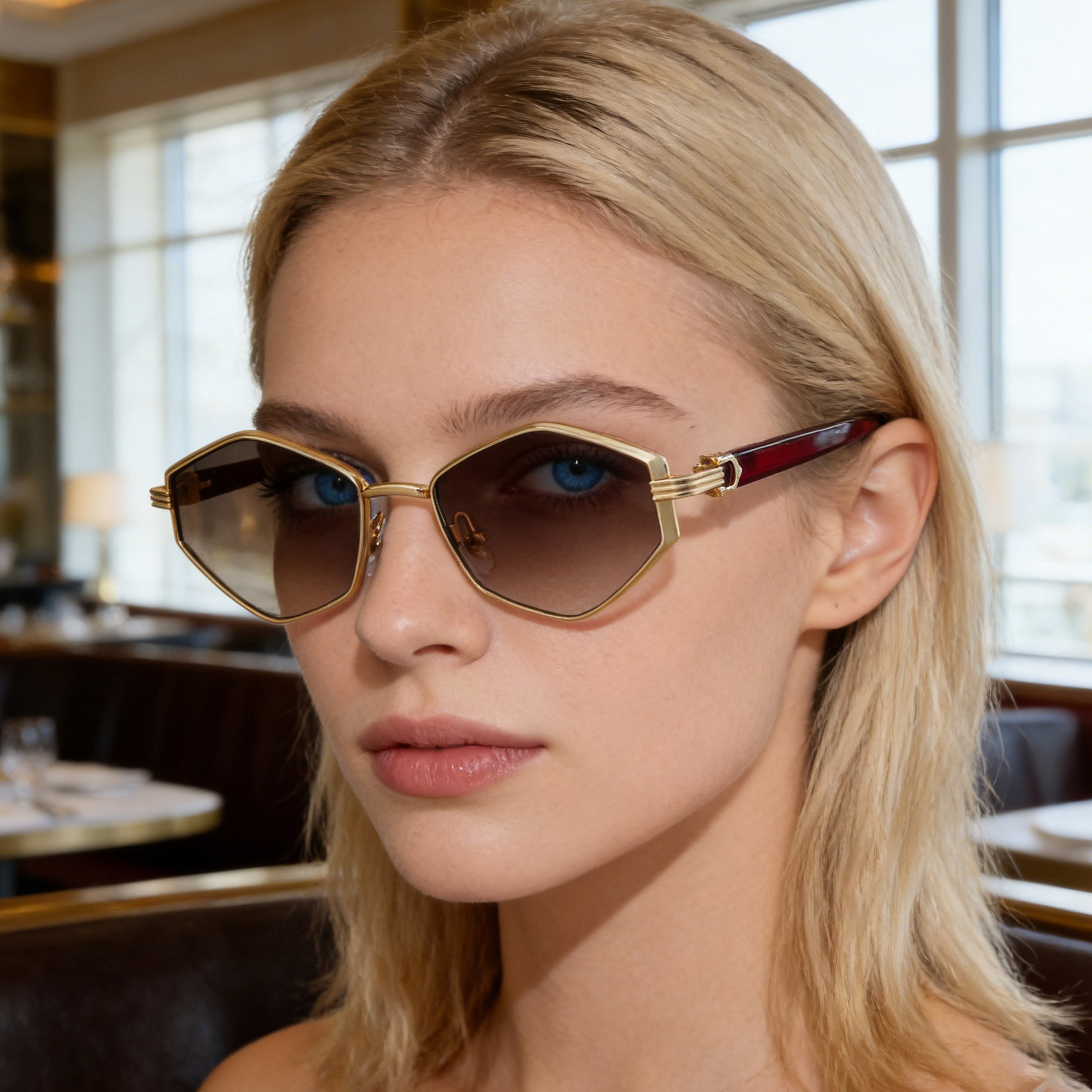 Women's Trendy Polygon Sunglasses - Unique Geometric Metal Frame – Chic Street Style & UV400 Sun Protection Details and Specifications