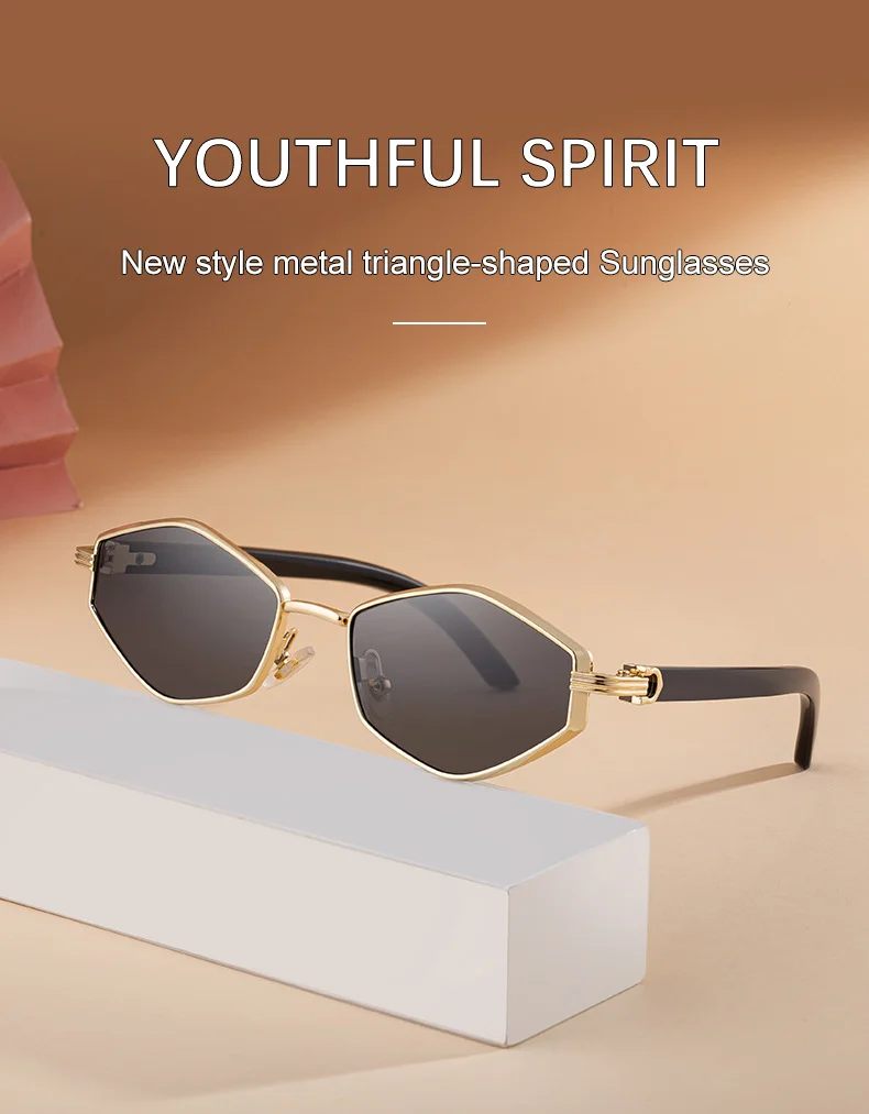 Black Zinc Alloy Women's Trendy Polygon Sunglasses - Unique Geometric Metal Frame – Chic Street Style & UV400 Sun Protection - Details 2