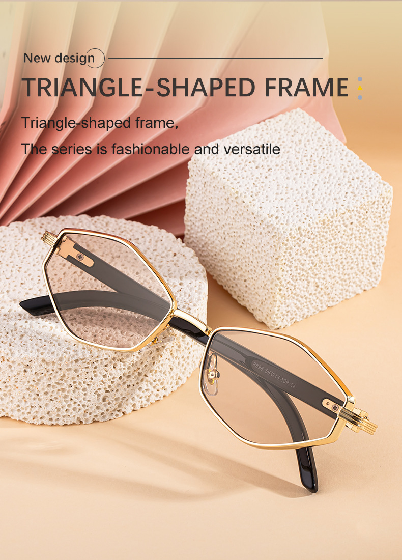 Black Zinc Alloy Women's Trendy Polygon Sunglasses - Unique Geometric Metal Frame – Chic Street Style & UV400 Sun Protection - Details 3