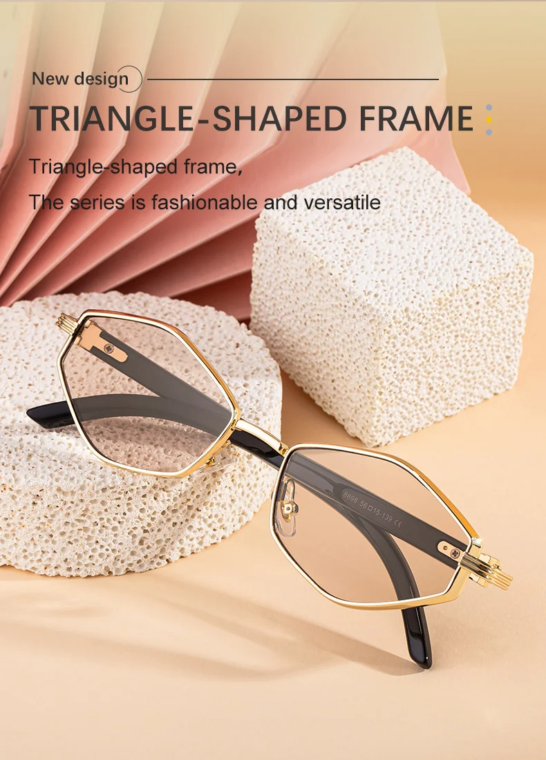 Black Zinc Alloy Women's Trendy Polygon Sunglasses - Unique Geometric Metal Frame – Chic Street Style & UV400 Sun Protection - Details 3