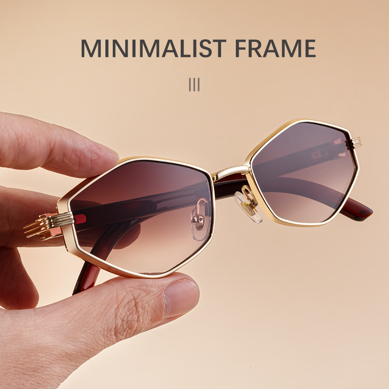 Black Zinc Alloy Women's Trendy Polygon Sunglasses - Unique Geometric Metal Frame – Chic Street Style & UV400 Sun Protection - Details 6