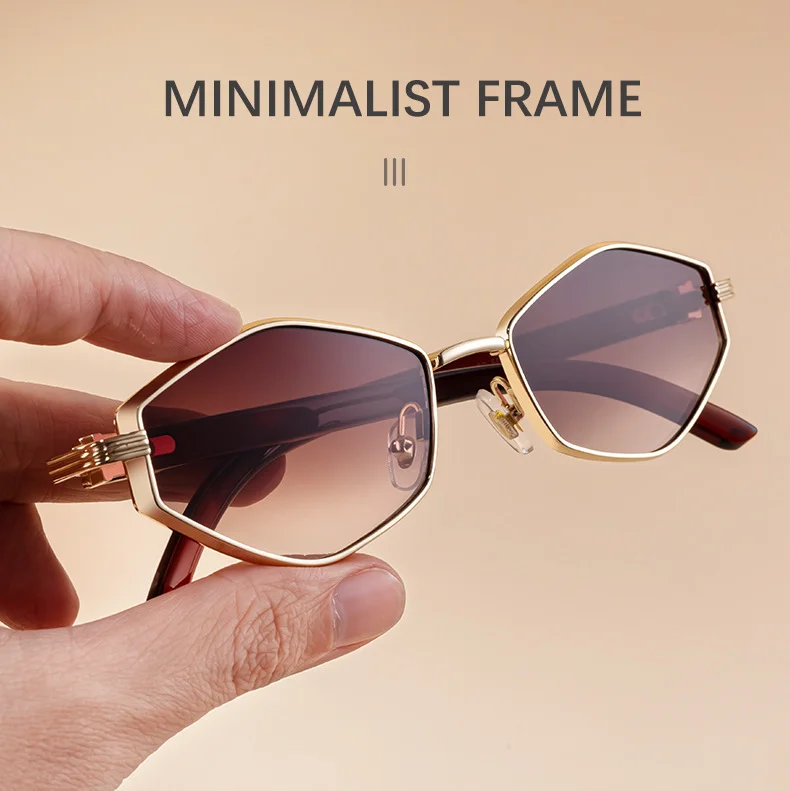 Black Zinc Alloy Women's Trendy Polygon Sunglasses - Unique Geometric Metal Frame – Chic Street Style & UV400 Sun Protection - Details 6