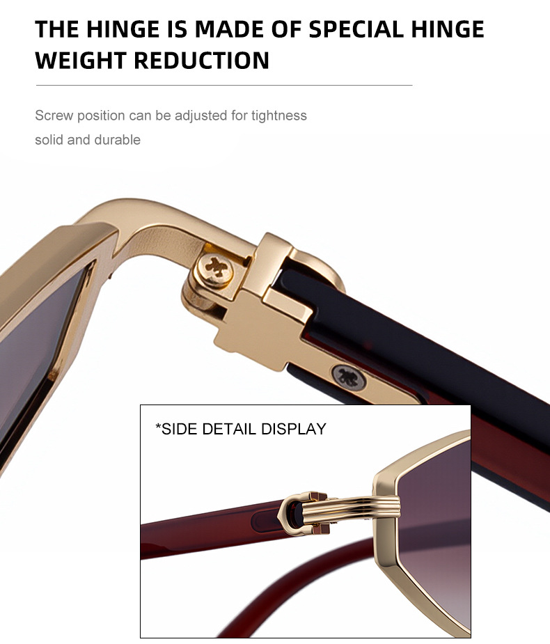 Women's Trendy Polygon Sunglasses - Unique Geometric Metal Frame – Chic Street Style & UV400 Sun Protection Details and Specifications