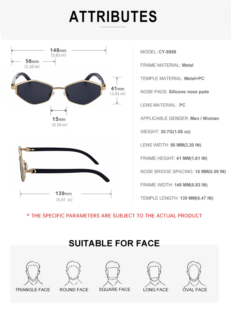 Black Zinc Alloy Women's Trendy Polygon Sunglasses - Unique Geometric Metal Frame – Chic Street Style & UV400 Sun Protection - Details 13