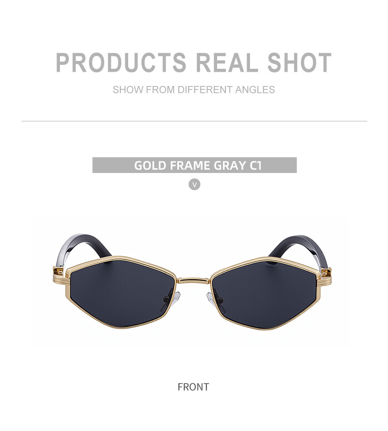 Black Zinc Alloy Women's Trendy Polygon Sunglasses - Unique Geometric Metal Frame – Chic Street Style & UV400 Sun Protection - Details 14