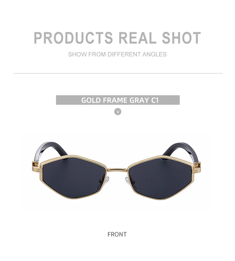 Black Zinc Alloy Women's Trendy Polygon Sunglasses - Unique Geometric Metal Frame – Chic Street Style & UV400 Sun Protection - Details 14