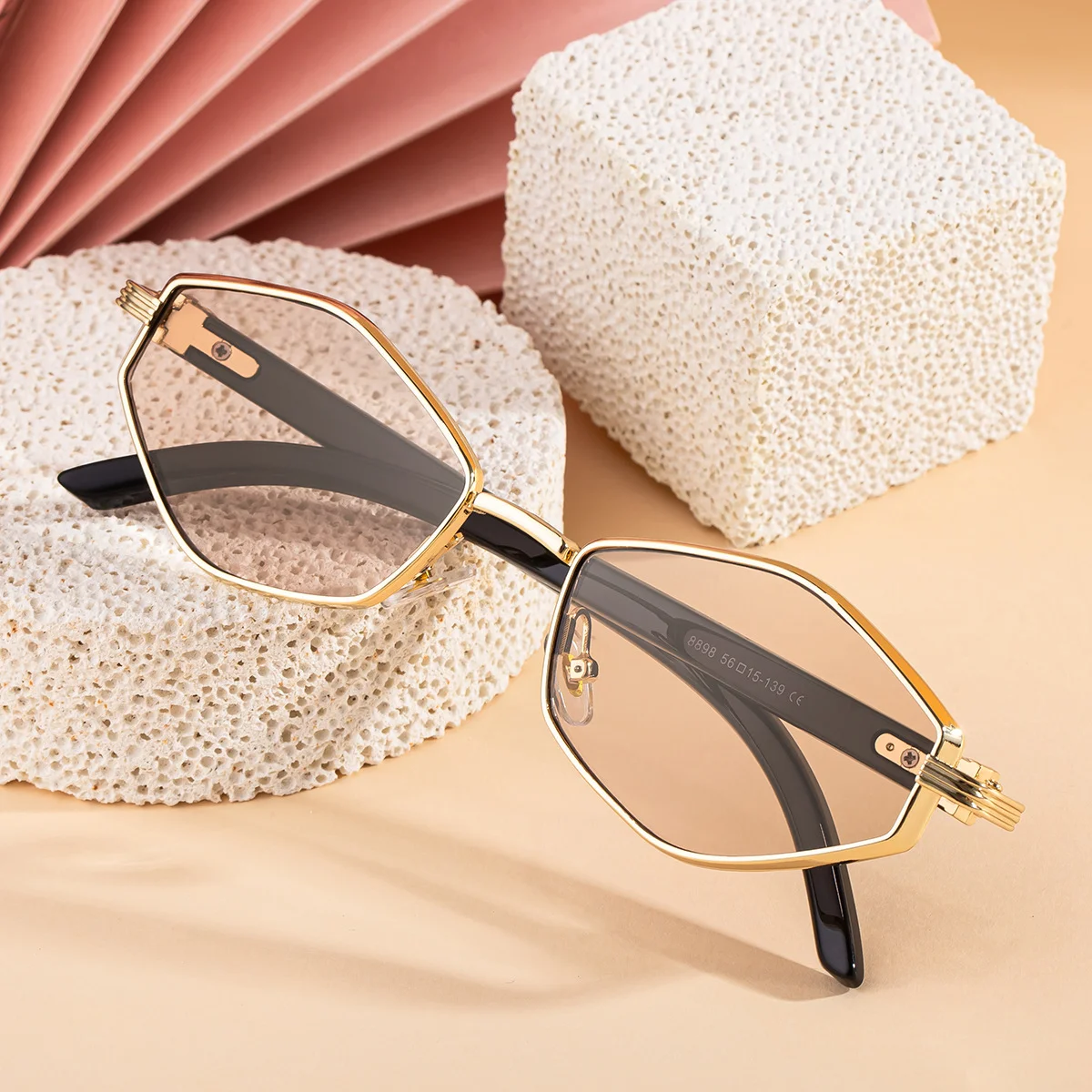 Black Zinc Alloy Women's Trendy Polygon Sunglasses - Unique Geometric Metal Frame – Chic Street Style & UV400 Sun Protection - View 4