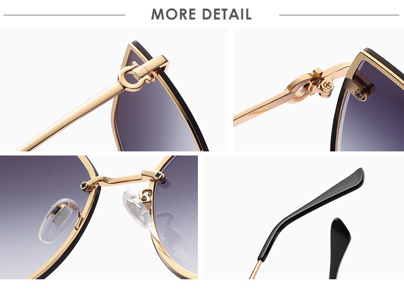 C01 Gradient Gray, C02 Full Tea, C03 Gray Pink Metal New Women's Large Frame Cat-Eye Sunglasses / $2.49 per pair (Wholesale Price) - Details 1