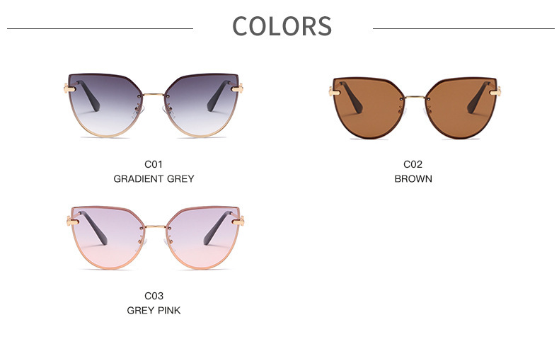 C01 Gradient Gray, C02 Full Tea, C03 Gray Pink Metal New Women's Large Frame Cat-Eye Sunglasses / $2.49 per pair (Wholesale Price) - Details 3