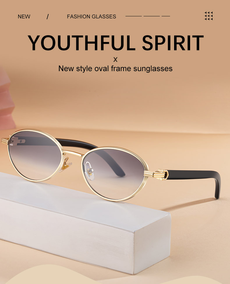 Black Zinc Alloy Women's Trendy Oval Full-Frame Sunglasses - Unique Design, Versatile All-Match Style & UV400 Protection for Outdoor Activities - Details 3