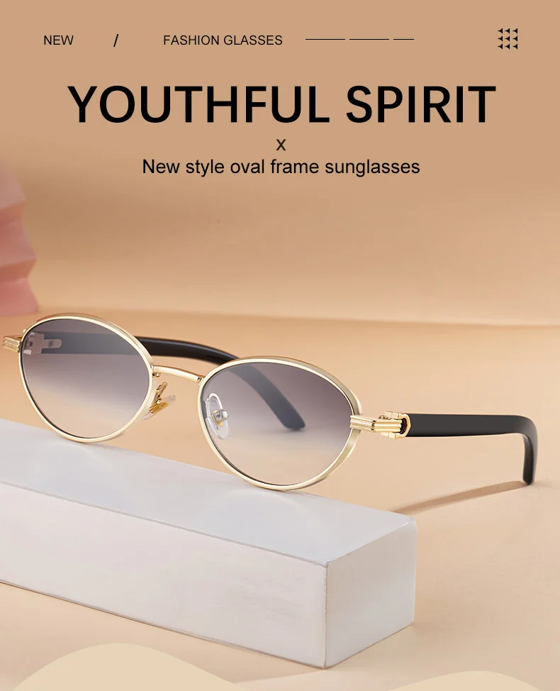 Black Zinc Alloy Women's Trendy Oval Full-Frame Sunglasses - Unique Design, Versatile All-Match Style & UV400 Protection for Outdoor Activities - Details 3