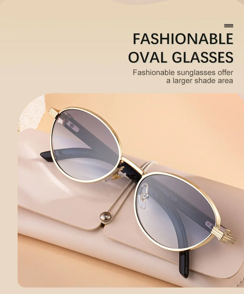 Black Zinc Alloy Women's Trendy Oval Full-Frame Sunglasses - Unique Design, Versatile All-Match Style & UV400 Protection for Outdoor Activities - Details 4