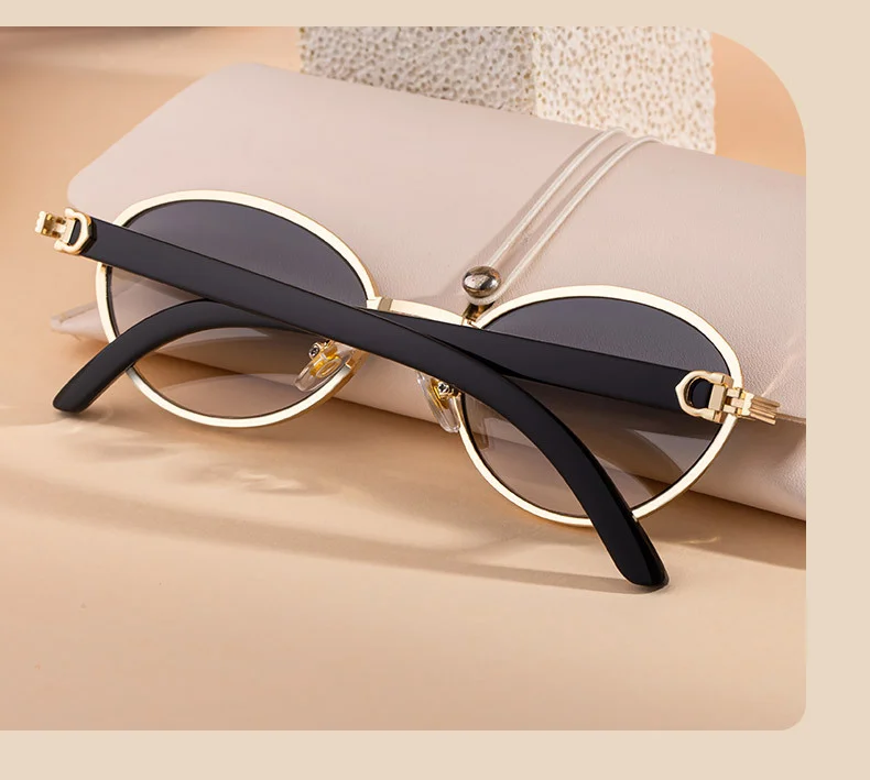 Black Zinc Alloy Women's Trendy Oval Full-Frame Sunglasses - Unique Design, Versatile All-Match Style & UV400 Protection for Outdoor Activities - Details 5