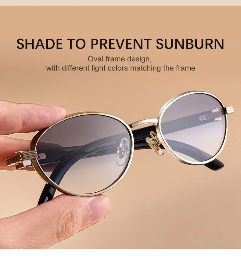Black Zinc Alloy Women's Trendy Oval Full-Frame Sunglasses - Unique Design, Versatile All-Match Style & UV400 Protection for Outdoor Activities - Details 7