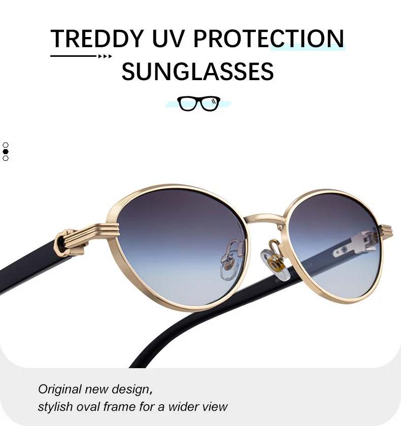 Black Zinc Alloy Women's Trendy Oval Full-Frame Sunglasses - Unique Design, Versatile All-Match Style & UV400 Protection for Outdoor Activities - Details 9