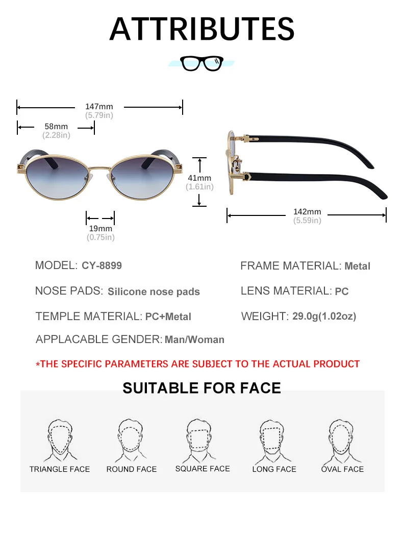 Black Zinc Alloy Women's Trendy Oval Full-Frame Sunglasses - Unique Design, Versatile All-Match Style & UV400 Protection for Outdoor Activities - Details 14