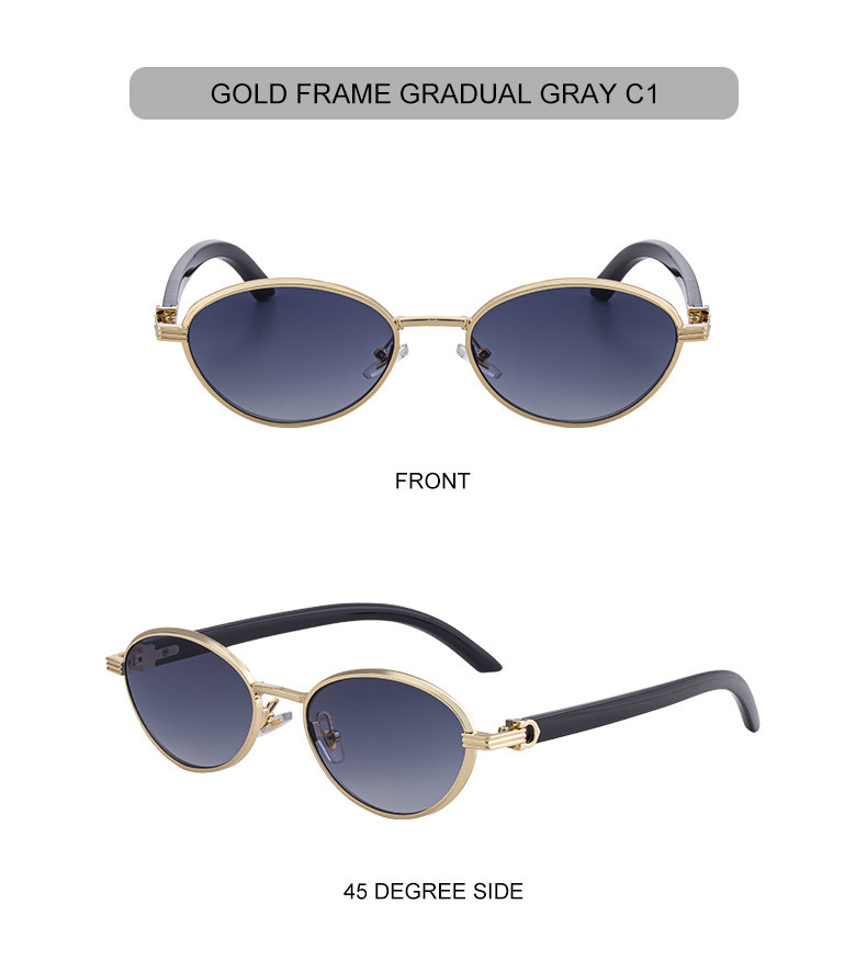 Black Zinc Alloy Women's Trendy Oval Full-Frame Sunglasses - Unique Design, Versatile All-Match Style & UV400 Protection for Outdoor Activities - Details 16