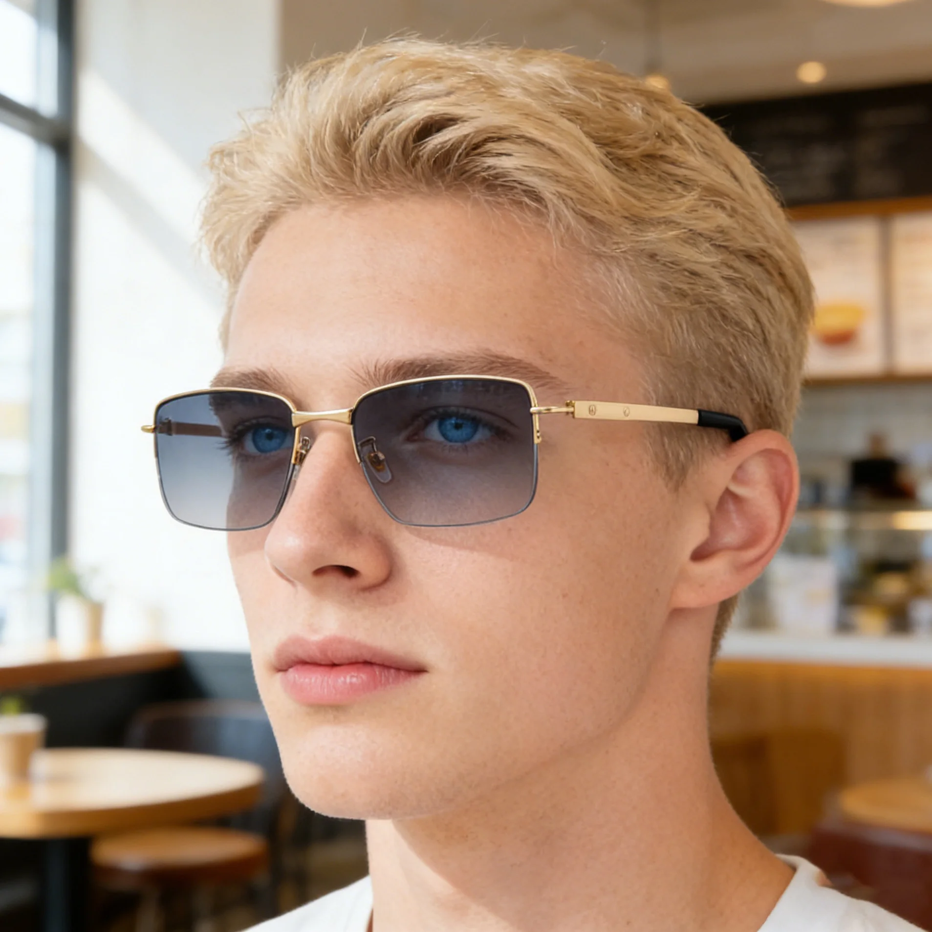 Black Zinc Alloy Men's Trendy Square Sunglasses - Unique Metal Frame Design – Stylish Outdoor Sun Protection & UV400 Shades - Details 1