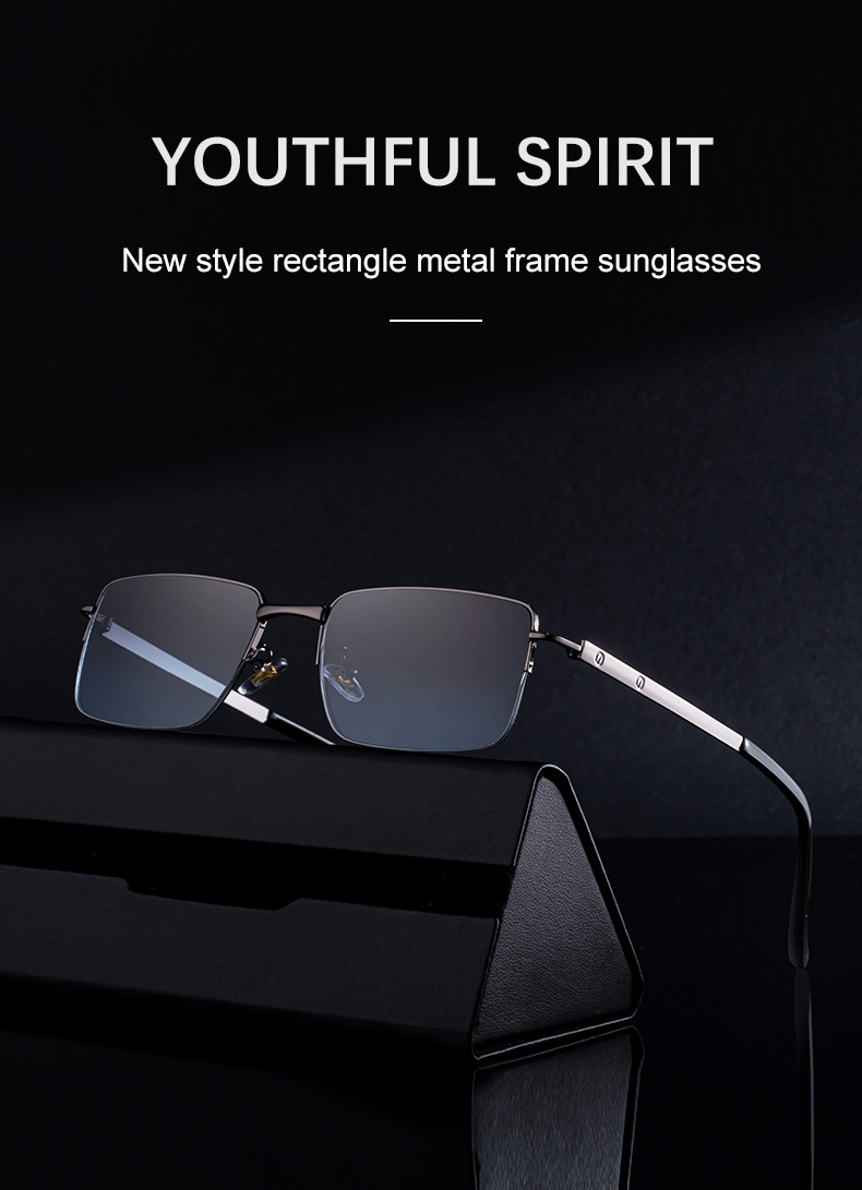 Black Zinc Alloy Men's Trendy Square Sunglasses - Unique Metal Frame Design – Stylish Outdoor Sun Protection & UV400 Shades - Details 3