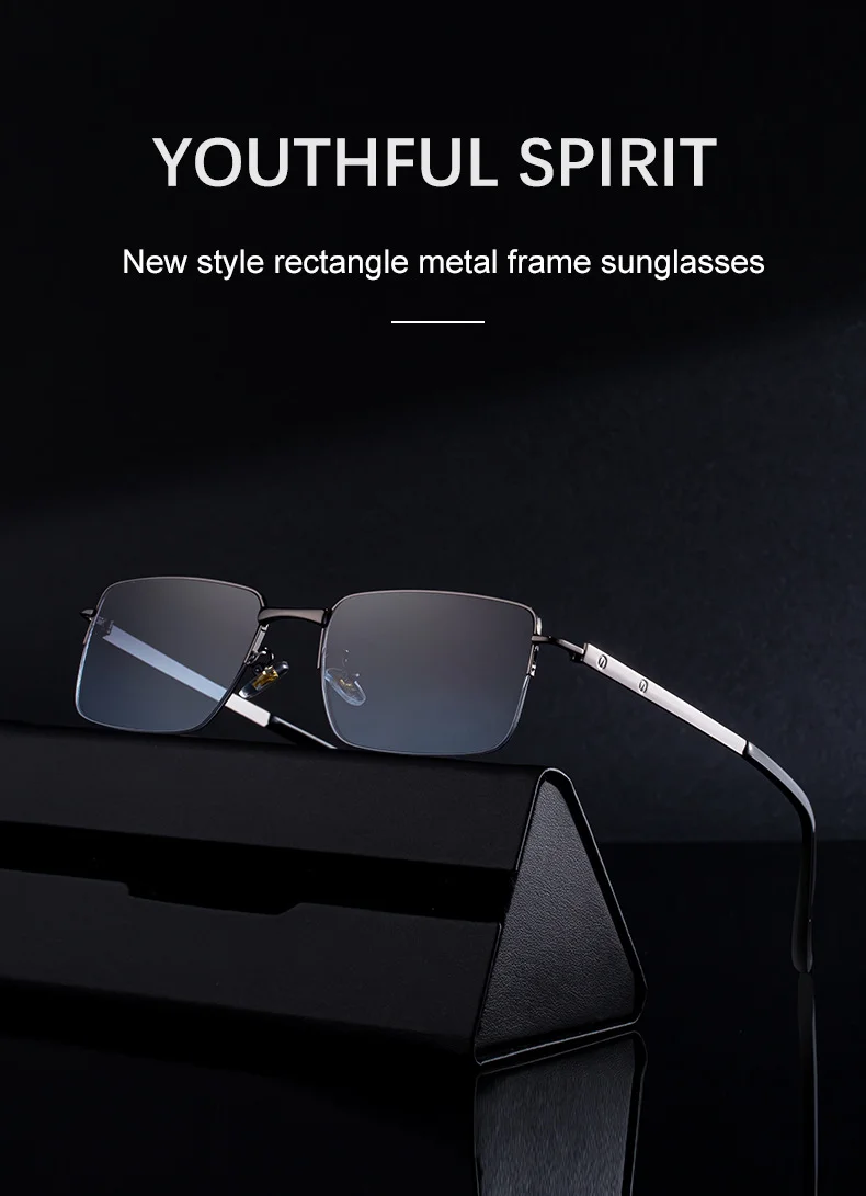 Black Zinc Alloy Men's Trendy Square Sunglasses - Unique Metal Frame Design – Stylish Outdoor Sun Protection & UV400 Shades - Details 3