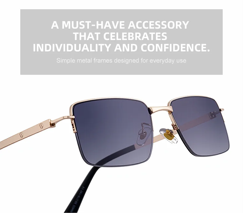 Black Zinc Alloy Men's Trendy Square Sunglasses - Unique Metal Frame Design – Stylish Outdoor Sun Protection & UV400 Shades - Details 8