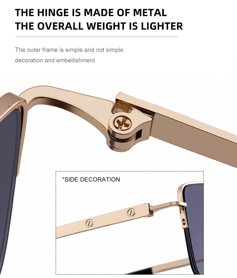 Black Zinc Alloy Men's Trendy Square Sunglasses - Unique Metal Frame Design – Stylish Outdoor Sun Protection & UV400 Shades - Details 10