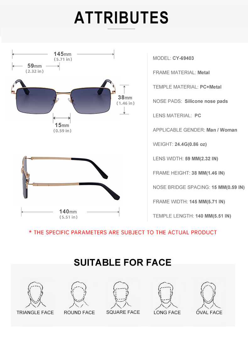Men's Trendy Square Sunglasses - Unique Metal Frame Design – Stylish Outdoor Sun Protection & UV400 Shades Details and Specifications
