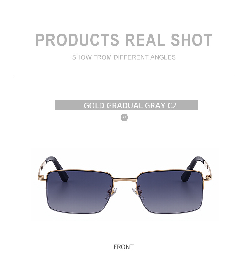 Black Zinc Alloy Men's Trendy Square Sunglasses - Unique Metal Frame Design – Stylish Outdoor Sun Protection & UV400 Shades - Details 14