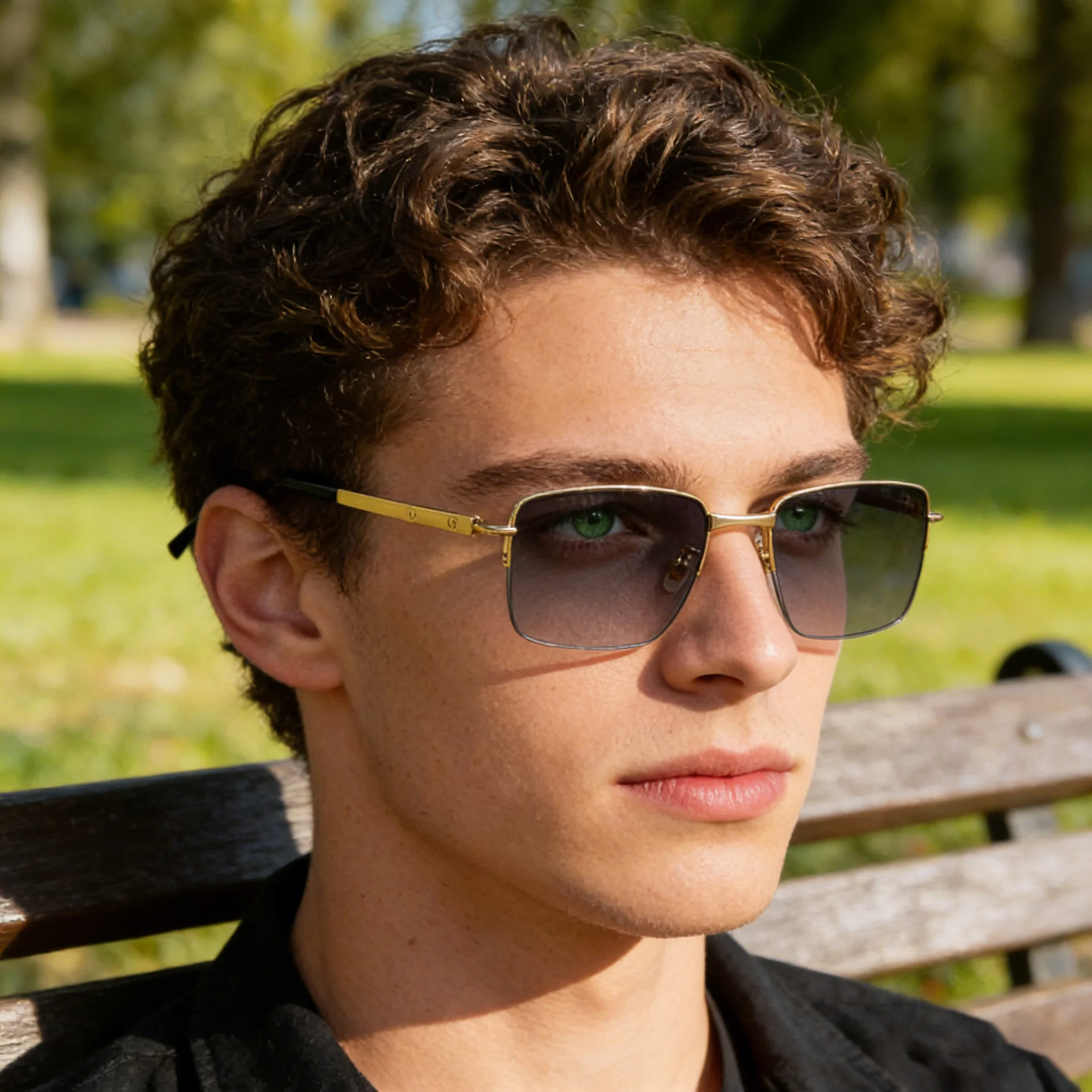 Black Zinc Alloy Men's Trendy Square Sunglasses - Unique Metal Frame Design – Stylish Outdoor Sun Protection & UV400 Shades - View 2