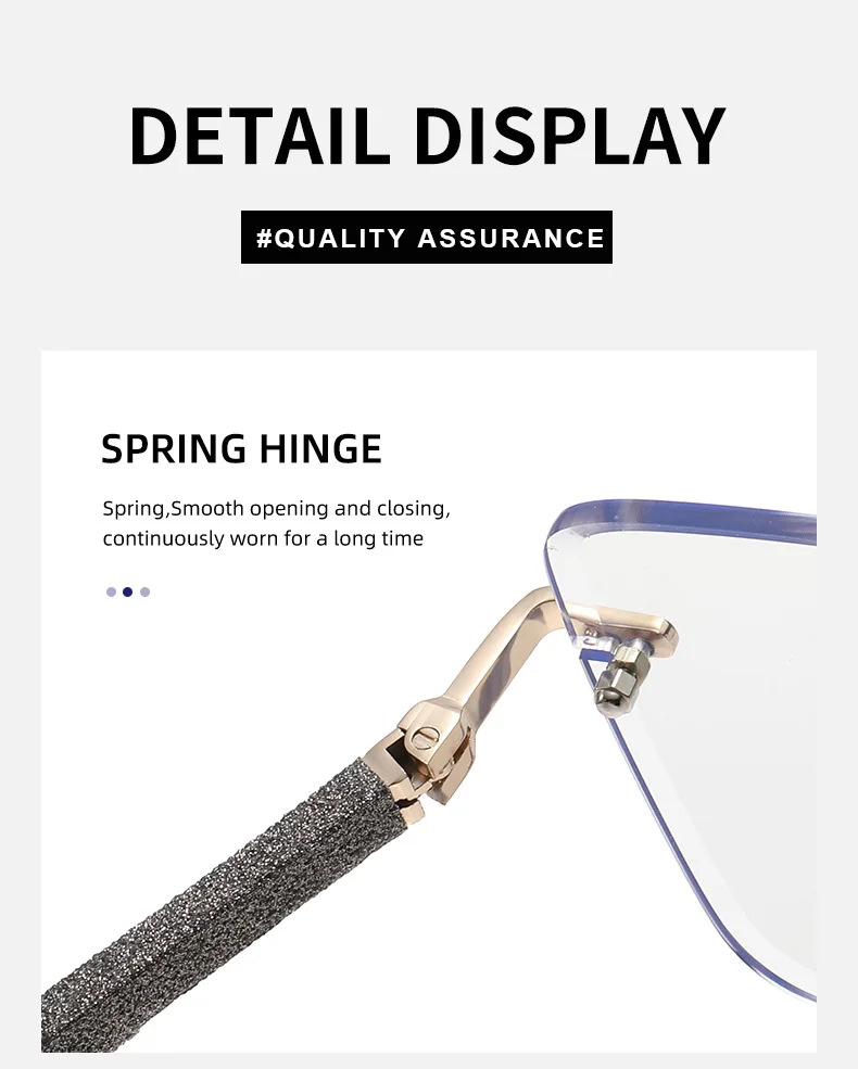 Black Zinc Alloy Women's Trendy Square Rimless Photochromic Sunglasses - Thickened Impact-Resistant Lenses with Flexible Spring Hinges – All-Day Comfort & UV Protection - Details 21