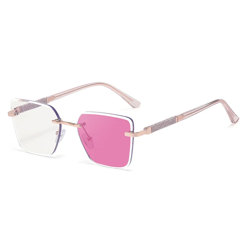 Black Zinc Alloy Women's Trendy Square Rimless Photochromic Sunglasses - Thickened Impact-Resistant Lenses with Flexible Spring Hinges – All-Day Comfort & UV Protection - View 4