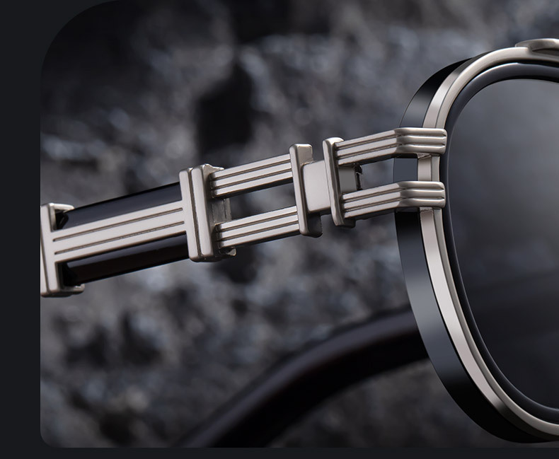 Black Zinc Alloy Men's Retro Metal Oval Sunglasses - Stylish Double Bridge Frame – Vintage Sun Protection Eyewear with UV400 - Details 4