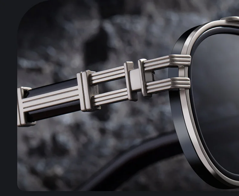Black Zinc Alloy Men's Retro Metal Oval Sunglasses - Stylish Double Bridge Frame – Vintage Sun Protection Eyewear with UV400 - Details 4