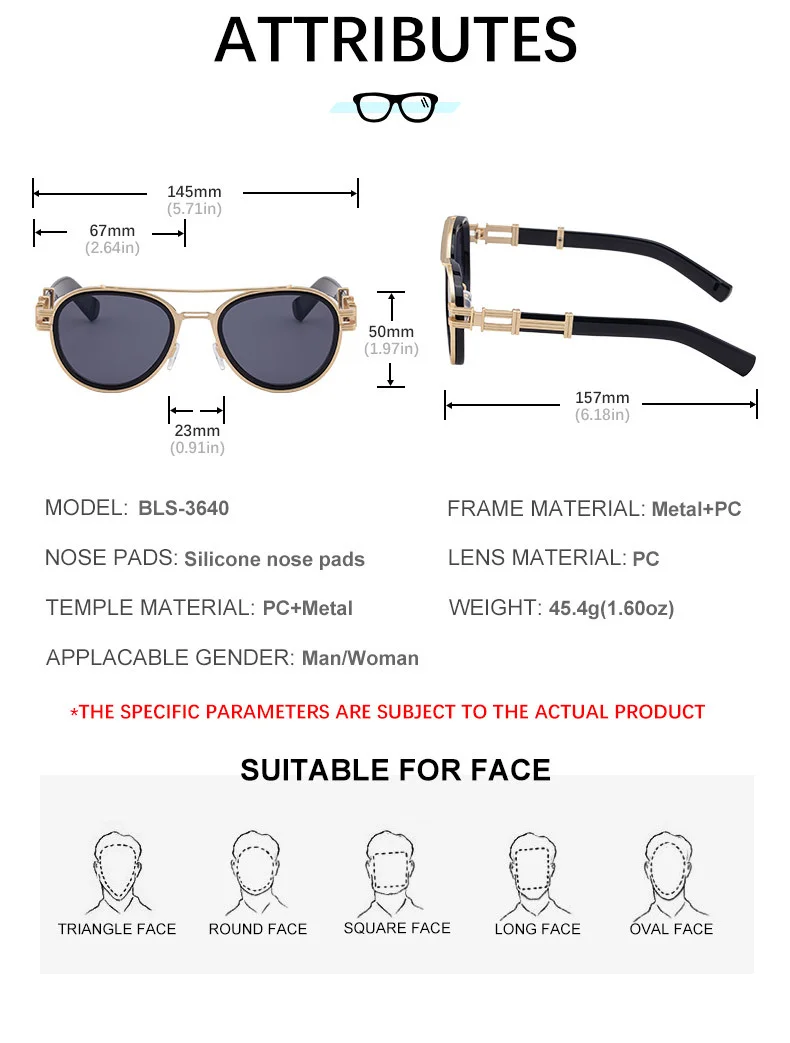 Black Zinc Alloy Men's Retro Metal Oval Sunglasses - Stylish Double Bridge Frame – Vintage Sun Protection Eyewear with UV400 - Details 12