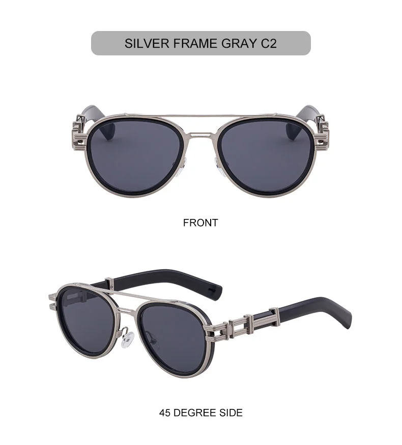 Black Zinc Alloy Men's Retro Metal Oval Sunglasses - Stylish Double Bridge Frame – Vintage Sun Protection Eyewear with UV400 - Details 14