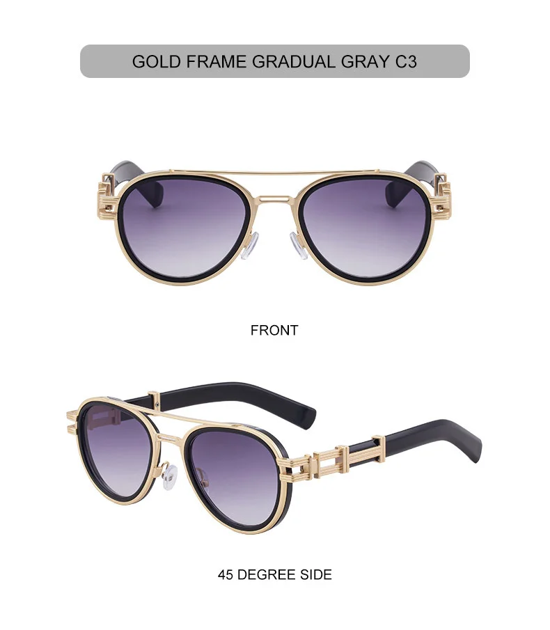Black Zinc Alloy Men's Retro Metal Oval Sunglasses - Stylish Double Bridge Frame – Vintage Sun Protection Eyewear with UV400 - Details 15