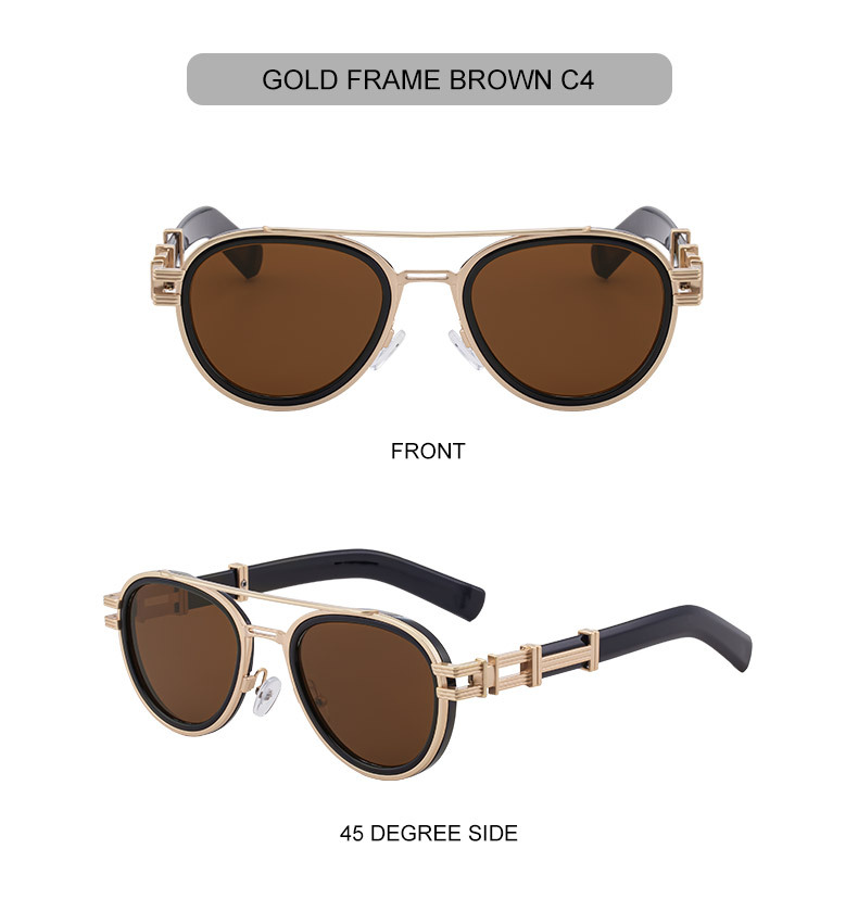 Black Zinc Alloy Men's Retro Metal Oval Sunglasses - Stylish Double Bridge Frame – Vintage Sun Protection Eyewear with UV400 - Details 16